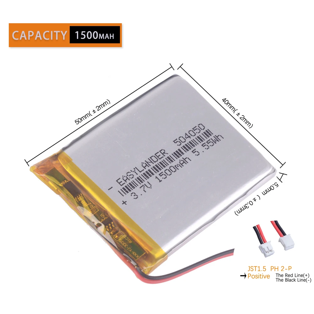 JST1.5mm 2Pin 104050 3.7v 2400mAh  304050 404050 504050 604050 704050 804050 904050 124050 Li-Polymer Li-ion Battery Lipo