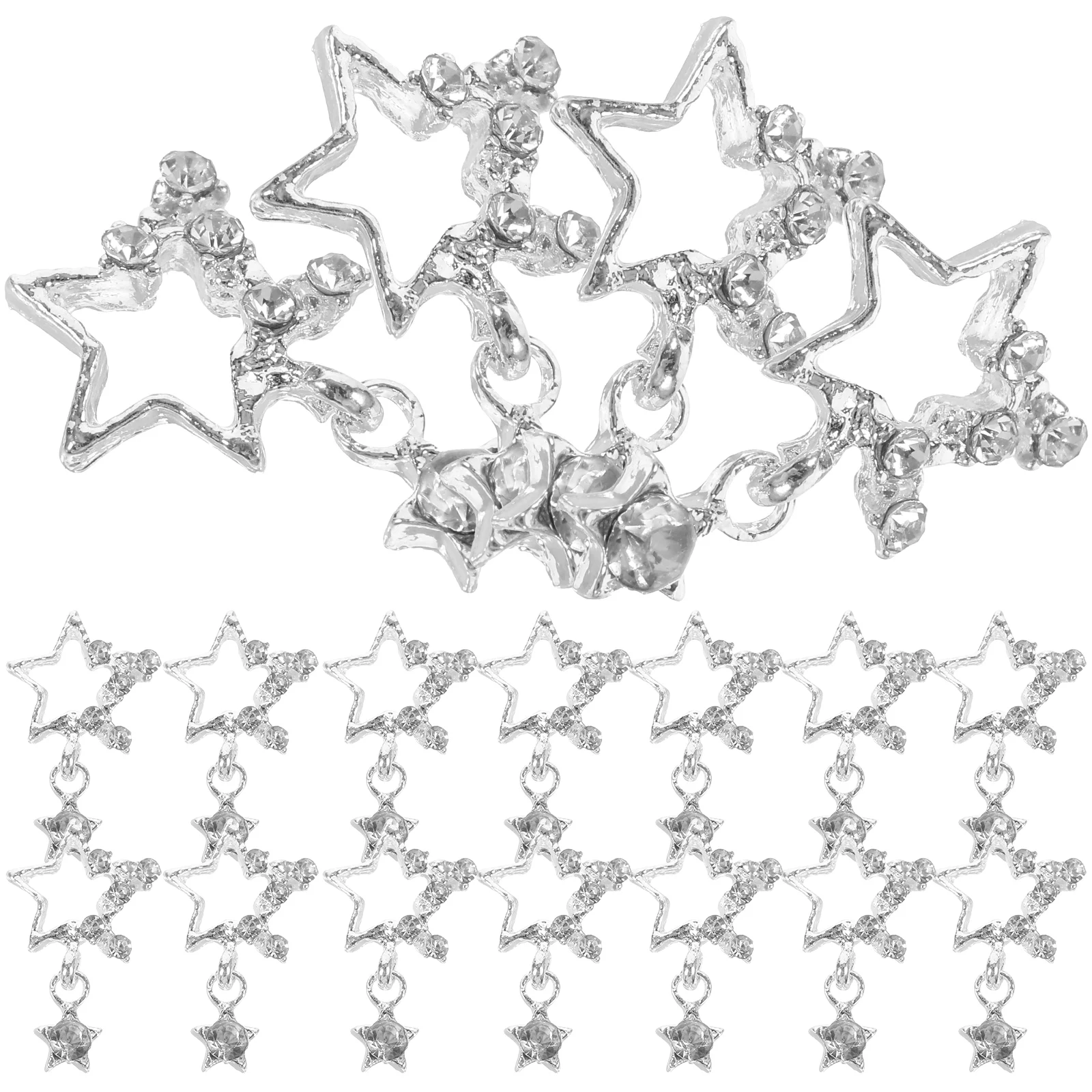 

20pcs Rhinestone Nail Decoration Charms Silver Star Pendant for Acrylic Nails 3D Gems Bulk Supplies Jewelry