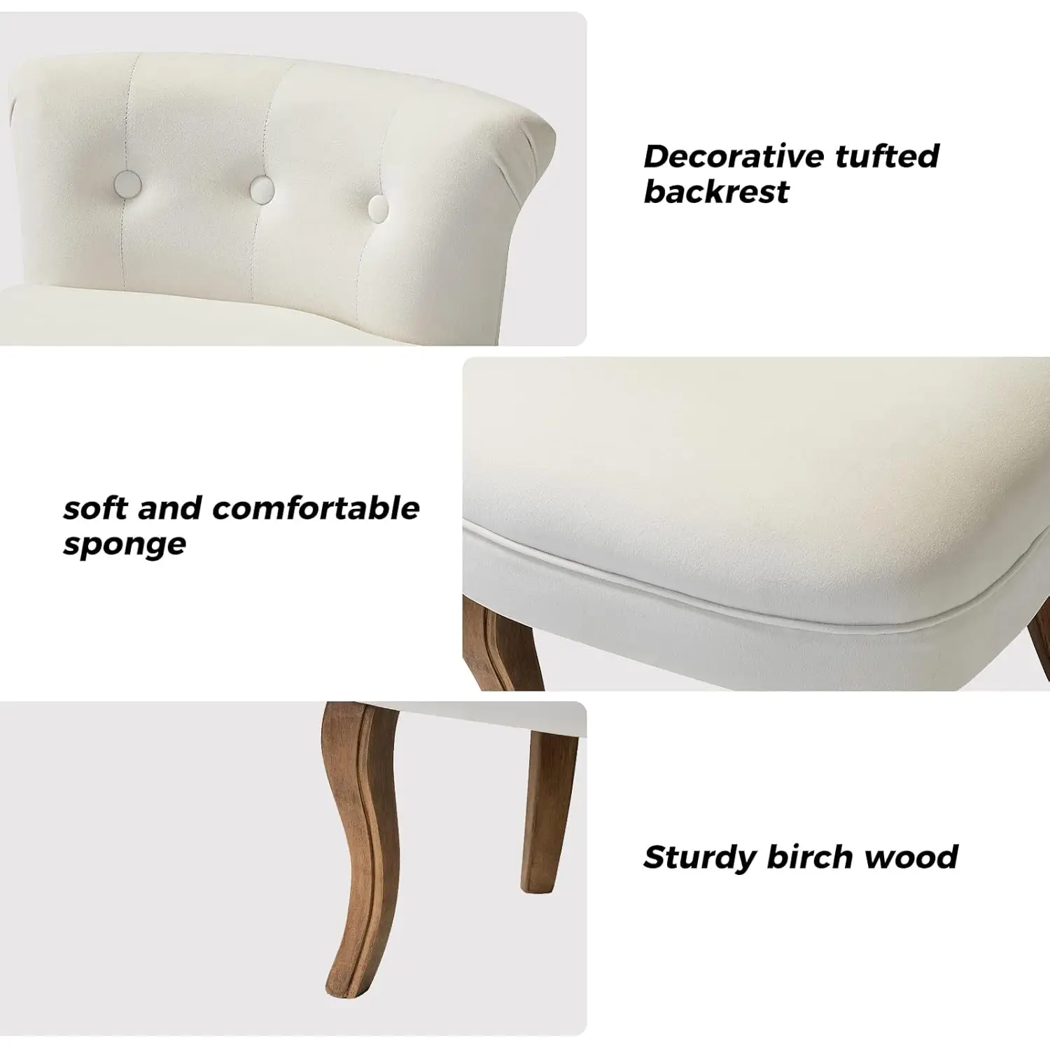 Velvet Vanity Stool with Low Back, Modern Vanity Chair with Solid Wood Legs, Small Upholstered Makeup Chair Home, Customized view 4