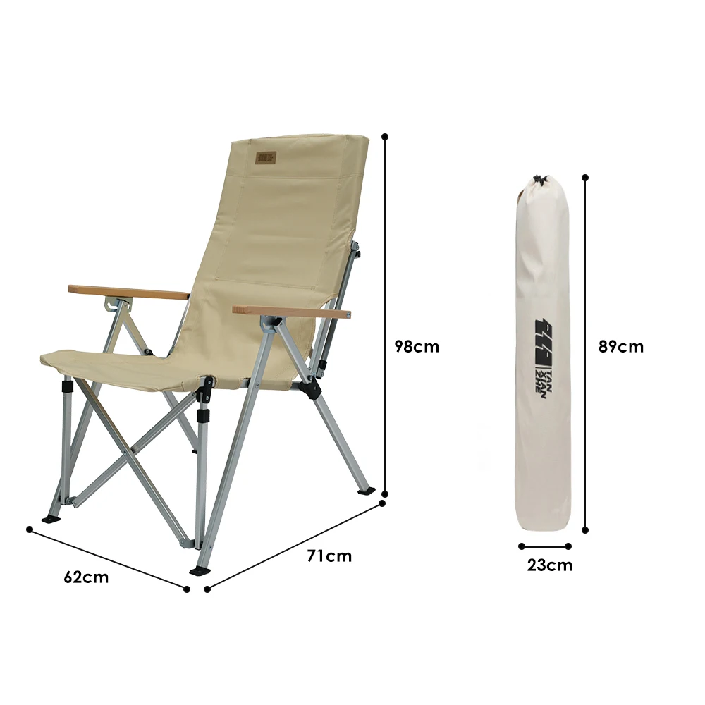 Outdoor Camping Beach Recliner Chair Aluminum Alloy Folding Lightweight Chair with Wood Armrest for Picnic Barbecue