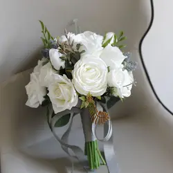 YeeNanee Wedding Bouquets for Bride White Blue Artificial Rose Flowers Bridal Bouquet Rustic Wedding Ceremony Anniversary Decor