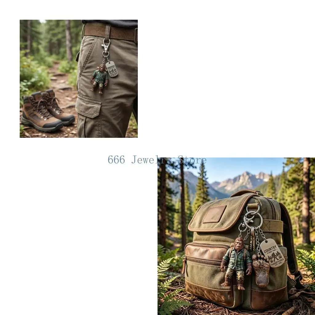 F2TD Explorers Inspired Sasquatches Keychain With 3D Resin Figure And Adventure Themed Charm Delicate Keyrings Adornment