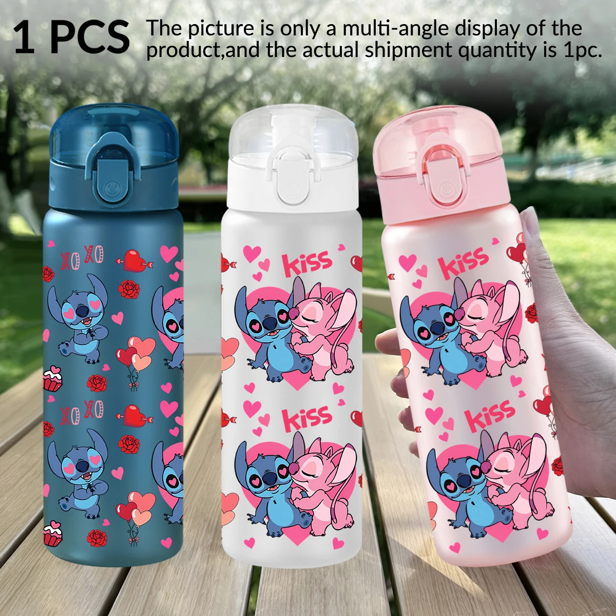 1Pc Rose/Stitch Gedrukt 26oz Plastic Waterfles, Outdoor Lekvrije Sportbeker voor Verjaardagscadeau/Kerstcadeau/Terug-tot-school Cadeau