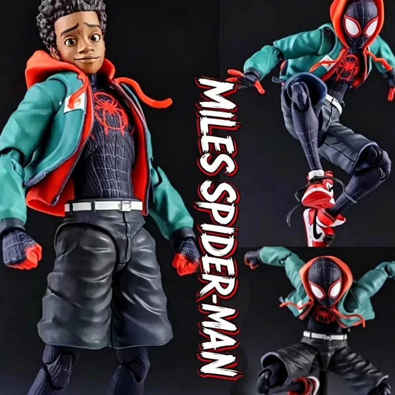Spider Man Miles Morales Collectible Figurine, Multiple Replaceable Hands Heads Support Dynamic Poses Model Toy - view 4