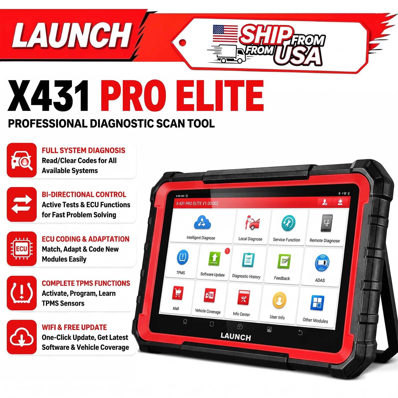 LAUNCH X431 PRO Elite Scanner Automotivo Bidirectional Scan Tool ECU Code 38+ Services Same as Pro3s+ 5.0 All-in-One Full System Diagnostic Scanner CANFD/DoIP/FCA AutoAuth VAG Guide 2 Years Free Update