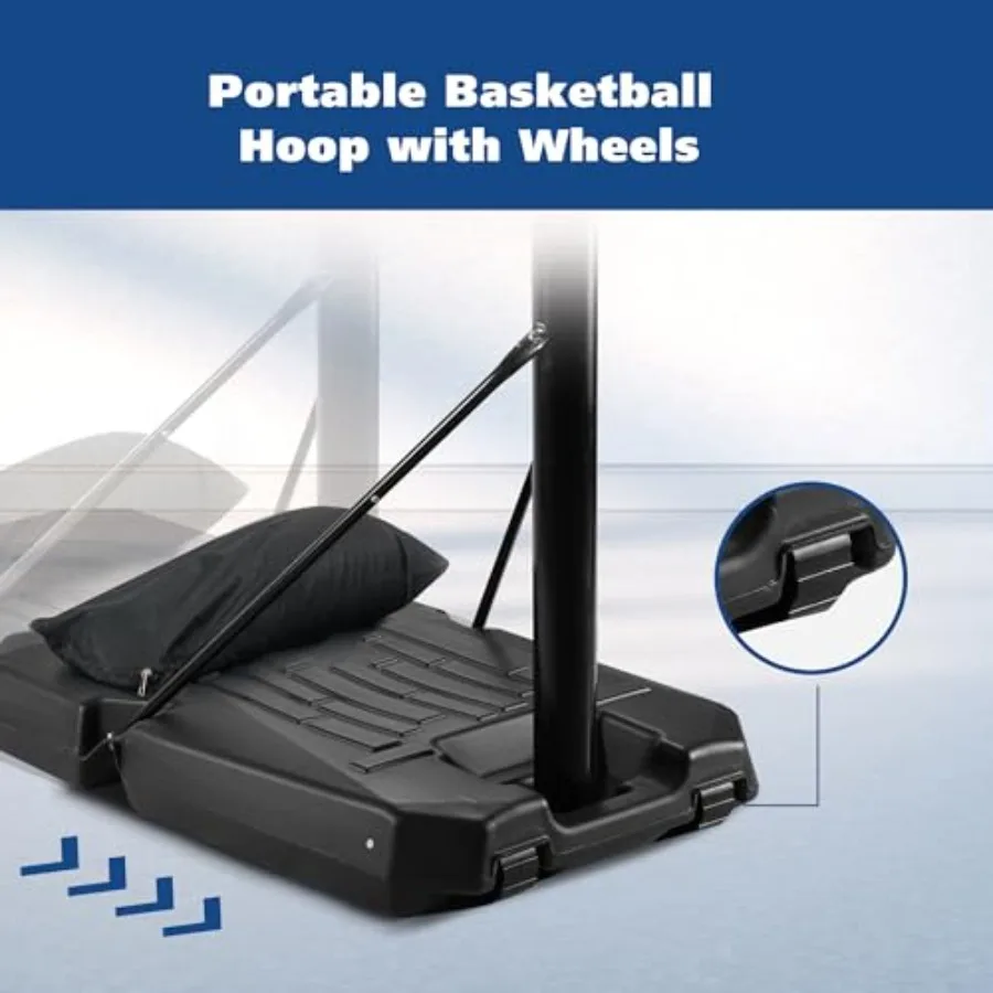 Outdoor Basketball Hoop with Adjustable Height from 6.7FT to 10FT 44 Inch Backboard Portable Design with Sandbag Base and Wheel