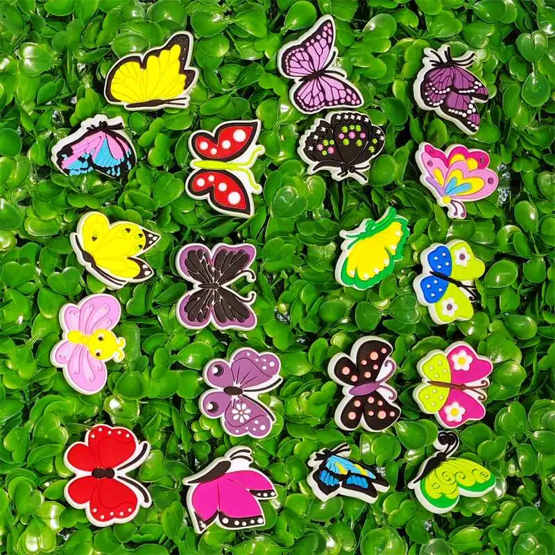 1-19PCS Kawaii Colorful Butterfly PVC Shoe Charms Buckle Clog Fit Wristbands Hole Shoes Ornaments Sandals Accessories Girls Gift