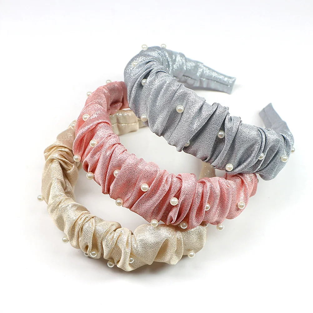 

Chic Pearls Hair Band Non Slip Wide Headband Elegant Fashion Hair Hoop Party Bridal Accessories For Women Light Golden