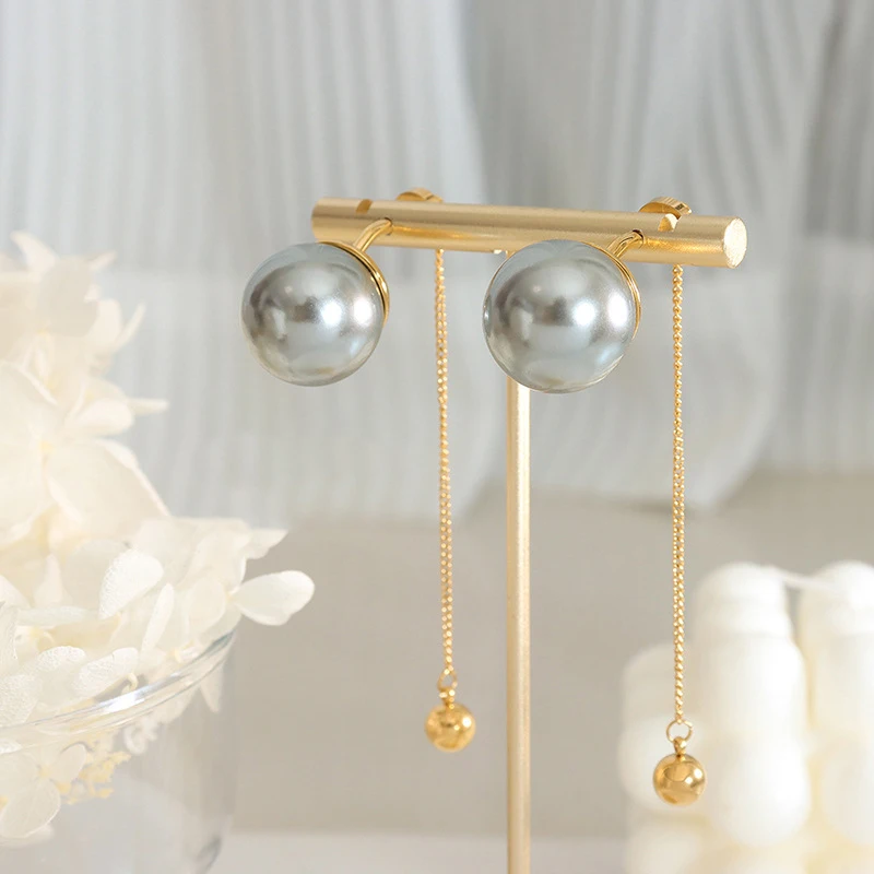 

Vintage Big Pearl Titanium Steel Earrings 18K Gold Plated Waterproof Jewelry for Women Birthday Valentine's Day Christmas Gift