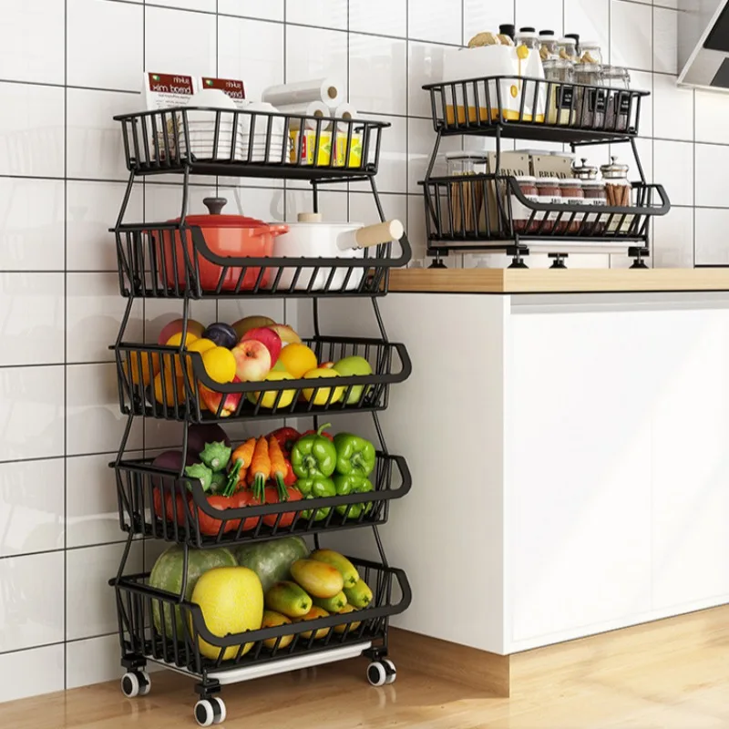 

5 Shelf Trolley Kitchen Shelf Stackable Vegetable Basket Fruit Basket Storage Basket