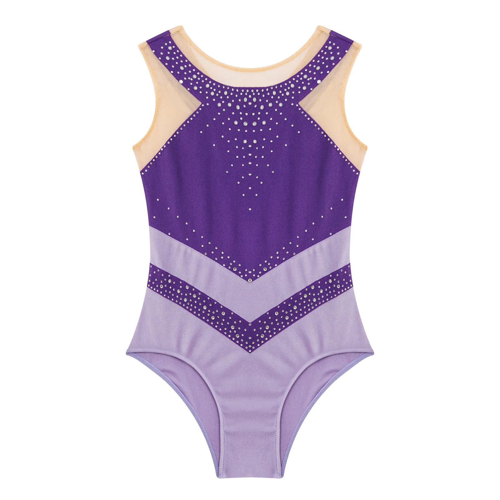 AqLeotard Dangthmique pour Enfants, Costume de Performance de brevde Ballet pour Bol, Costume de Batterie Patchwork en Maille Transparente, Fibres Strass