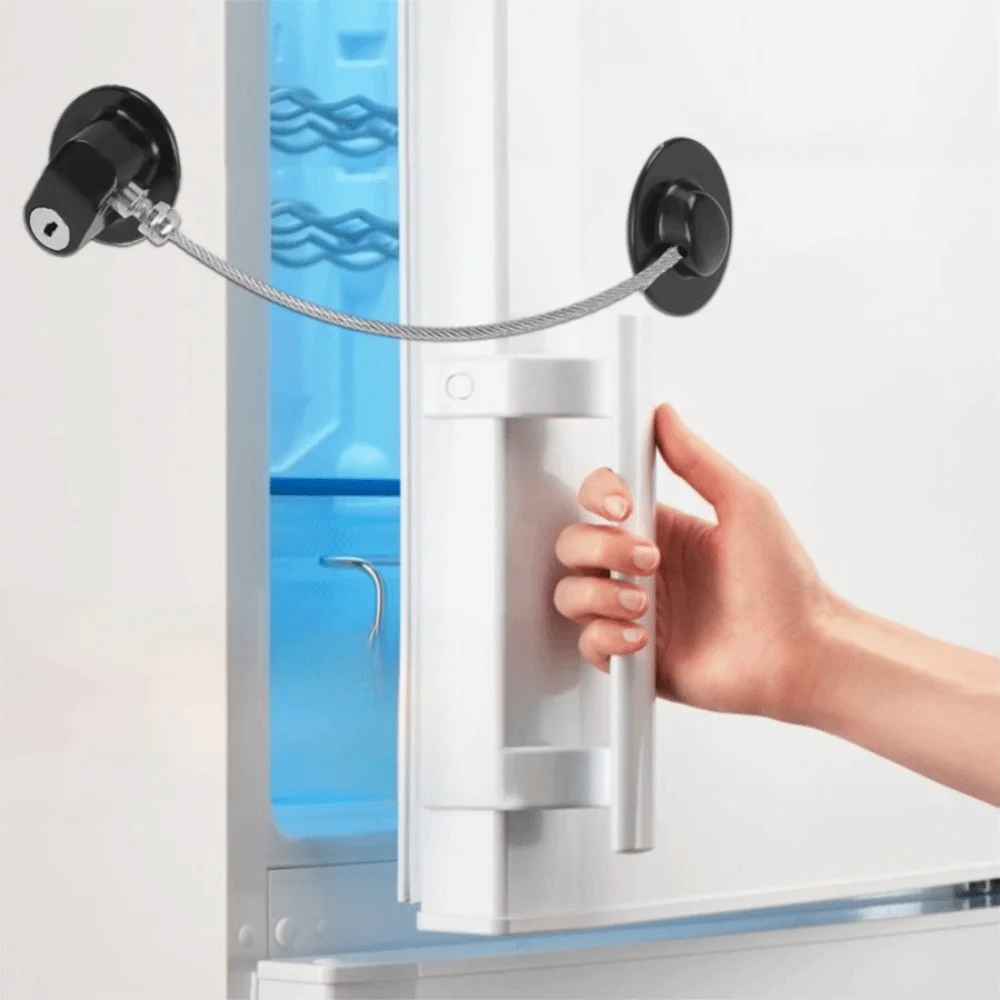 2Pcs Self Adhesive Children Safety Lock No Drilling Steel Wire Lock Rope Window Security Lock Wear-resistant with Key