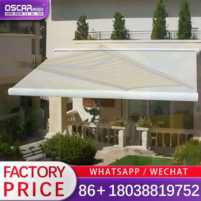 Retractable Motorized Awning with LED Lighting 3m X 6m PVC Outdoor Balcony Use Retractable Awning