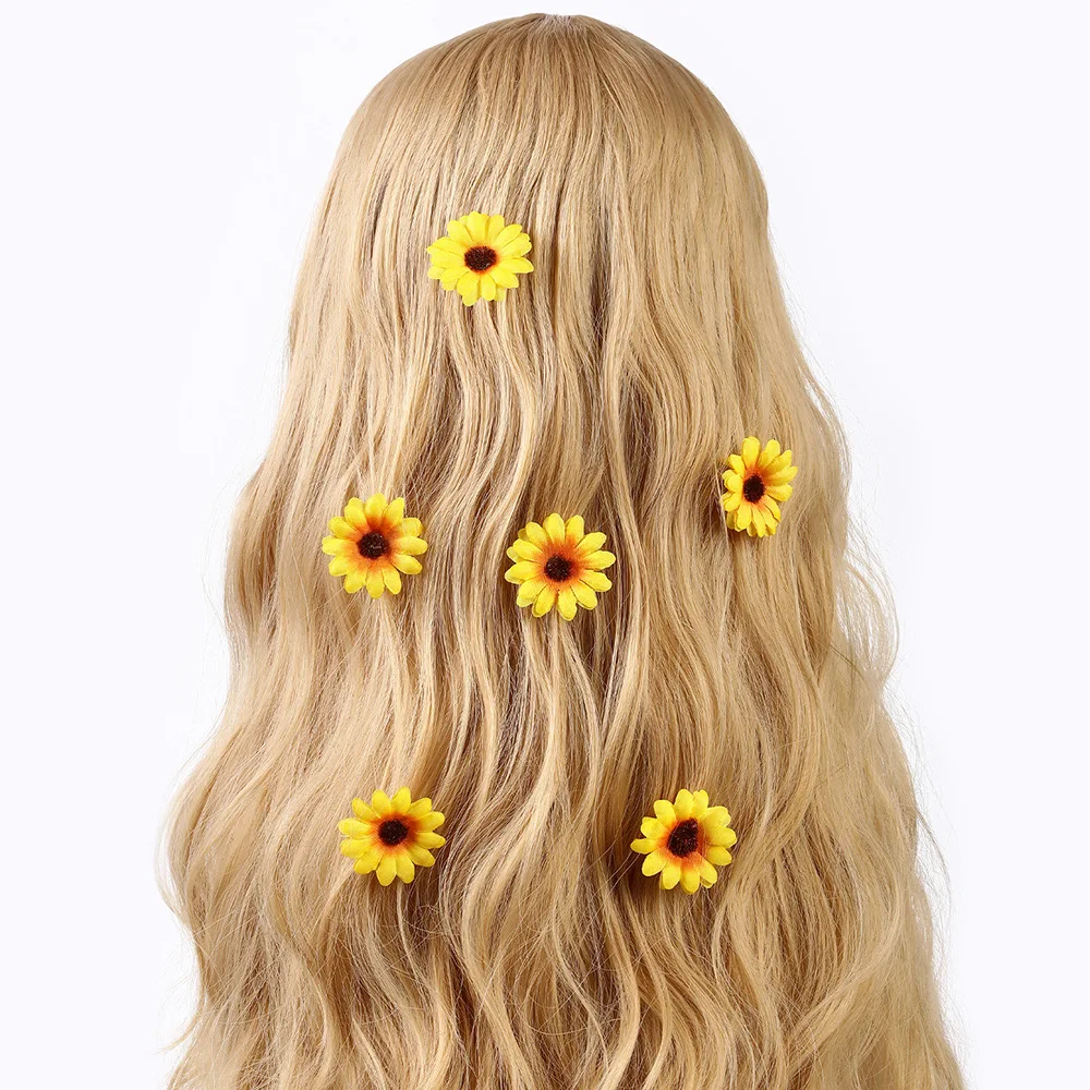 6-pack Japanese style fresh and fresh women's sunflower hair clip cute and fashionable, sunflower temperament simple hair clip