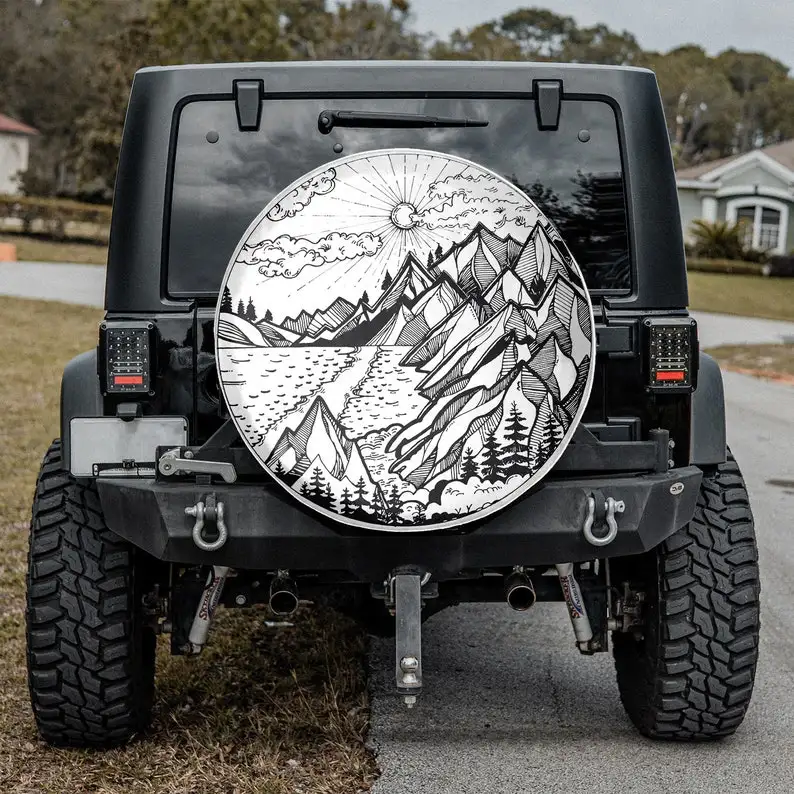 

White Version Mountain Site - Adventure Is Calling Halloween Gift, Gift For Him, Spare Tire Cover For Car, Personalized Camper T