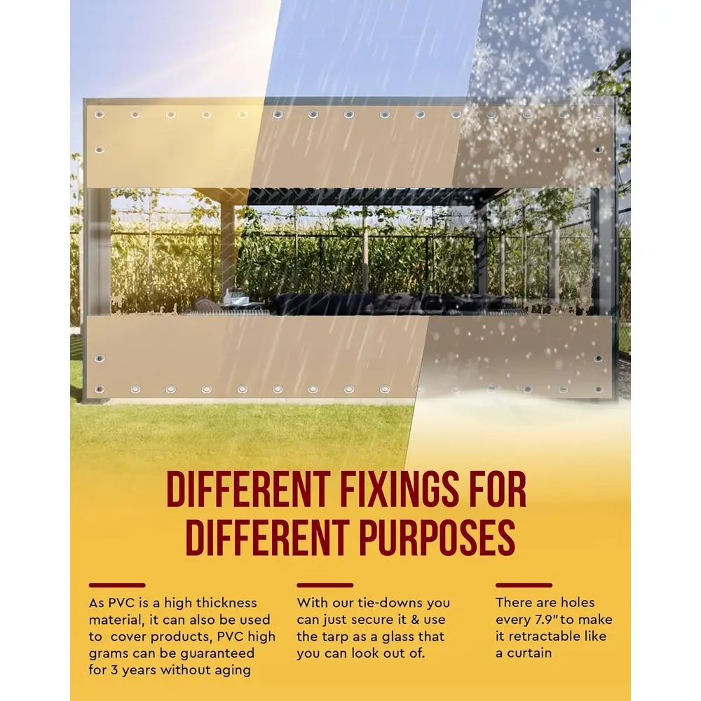 Heavy-Duty 19oz Clear Vinyl Patio Curtains, Waterproof PVC Tarps with Grommets for Outdoor Spaces, Cold-Resistant to -4°F