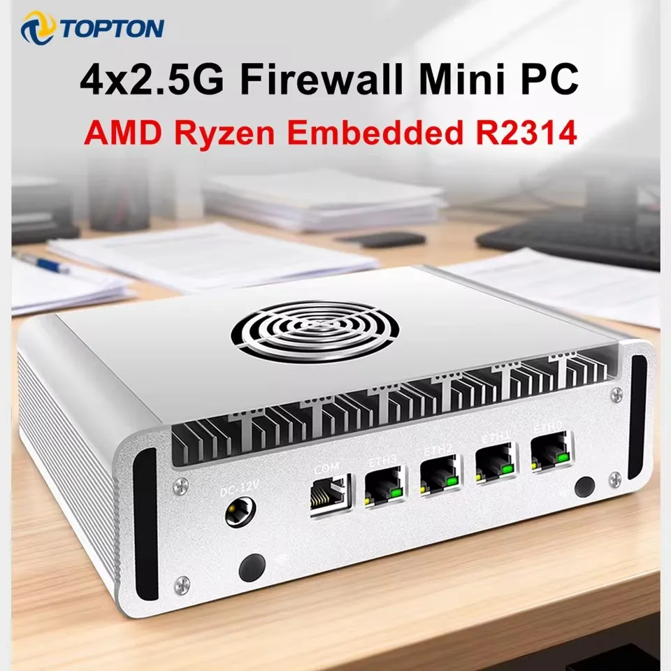 

Metal Firewall Router AMD Ryzen Embedded R2314 Mini PC 4x2.5G LAN DDR4 Proxmox pfSense OPNsense Home Industrial Server Computer