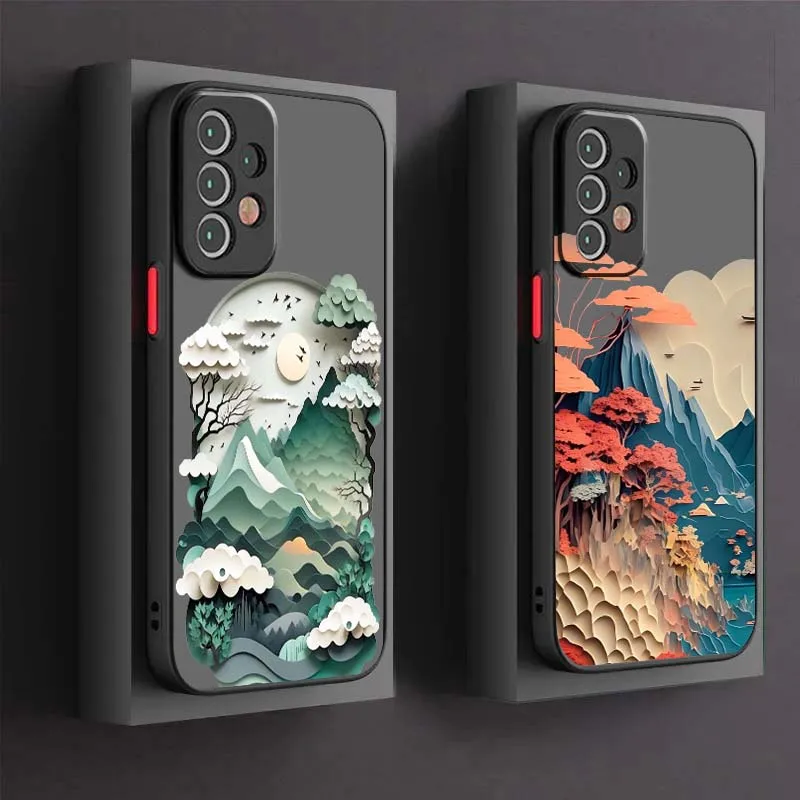 

print landscape creative Phone Case For Samsung A73 A72 A71 A55 A54 A53 A52 A51 A35 A25 A15 A14 5G Frosted Translucent