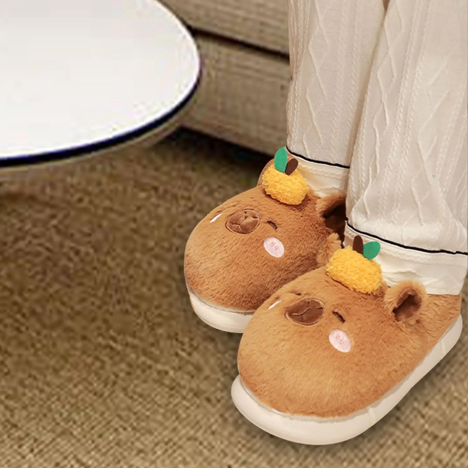 

Capybara Gifts Cute Fuzzy Plush House Shoes Capybara Accessories Winter Warm Cotton Indoor Furry Animal Slippers For Halloween