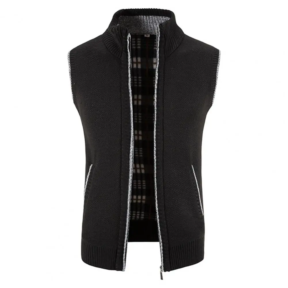 الرجال سترة مشغولة من الصوف سترة الوقوف طوق سميكة الصوف استر الحياكة صدرية الشتاء الرجال أفخم اصطف محبوك سترة سترة