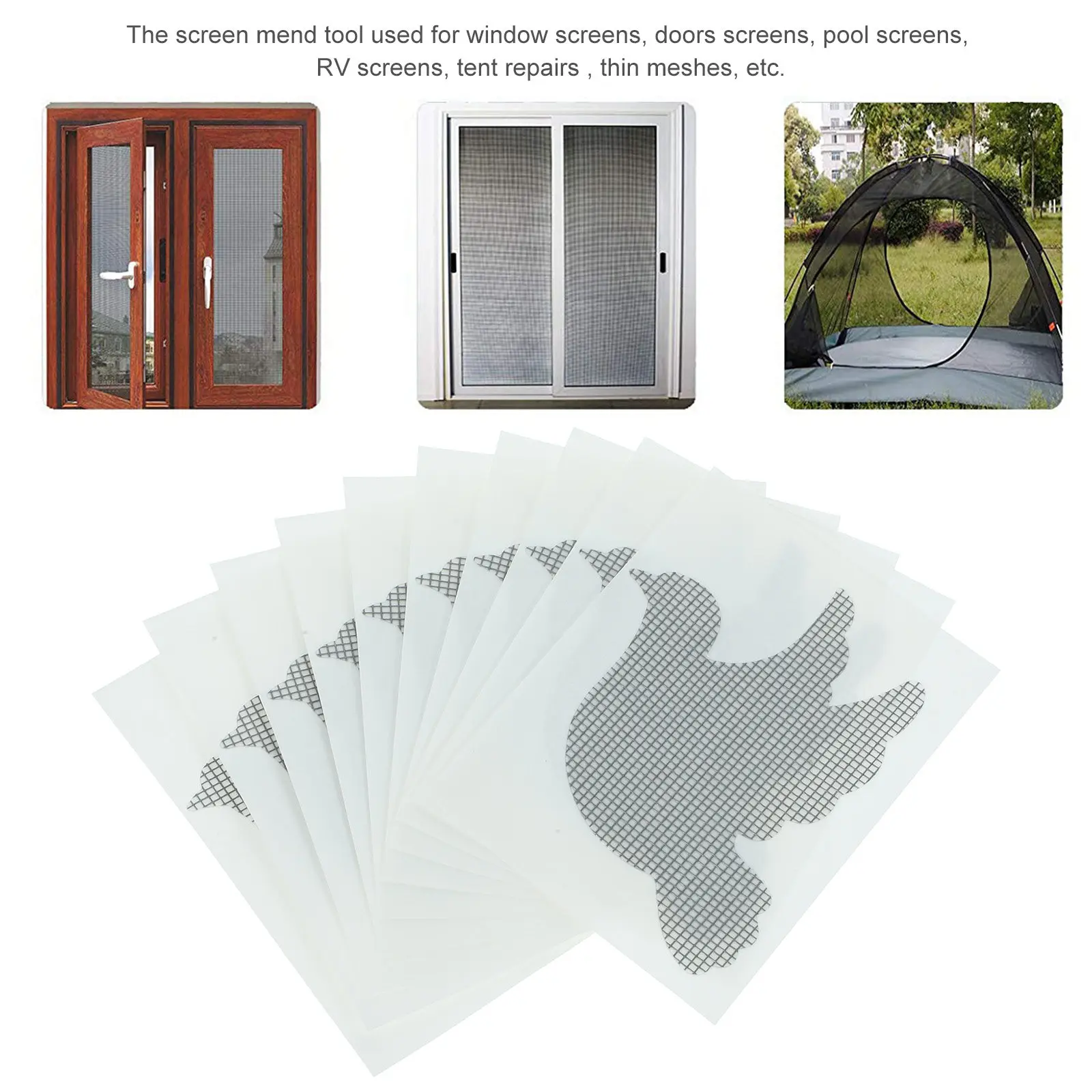 10pcs Mosquito Proof Patch Self-Adhesive Screen Mesh Repair Kit Strong Adhesive Window Screen Patch For Holes Small Repairs