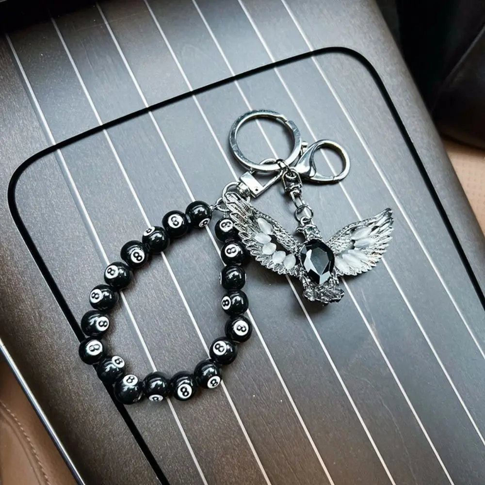 Cat Eye Stone Beaded Eagle Keychain Black 8 Billiards Delicate Bag Pendant Advanced Sense Alloy Car Key Ring Phone Pendant