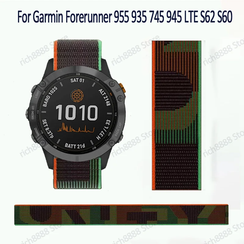 Hook & Loop Nylon Strap For Garmin Forerunner 955 935 745 945 LTE S62 S60 / instinct 2 45mm Band 26mm 22mm Bracelet Wristbands