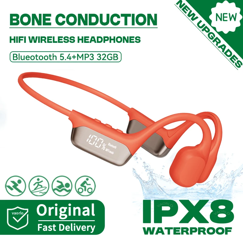 S10 Bluetooth 5.4 Echte beengeleiding hoofdtelefoon HIFI muziekheadset 32 GB MP3-speler LED digitaal display IPX8 Waterdicht om te zwemmen