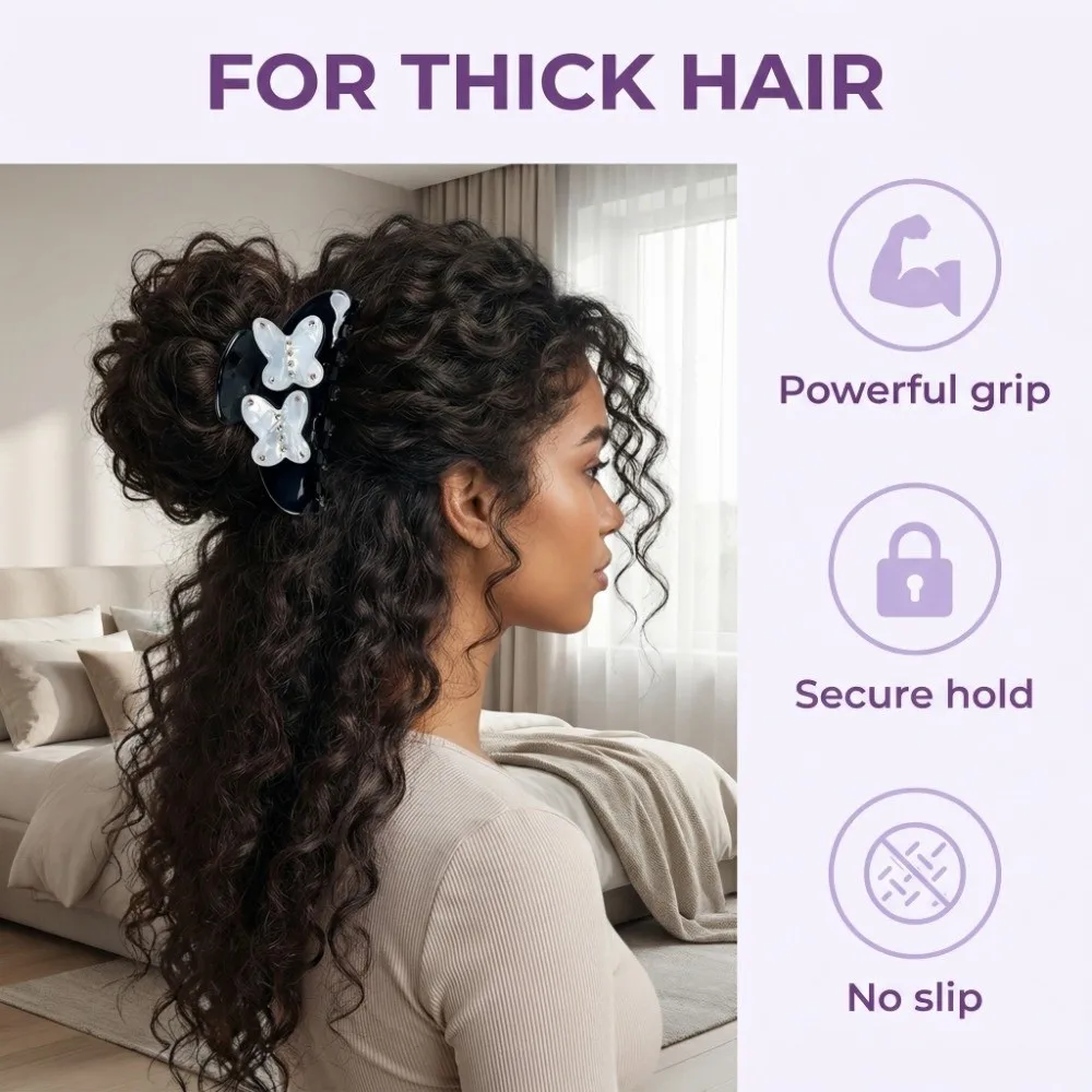 

Retro Rhinestone Butterfly Hair Claw Headwear Flower Acetate Hair Crab Clip Geometry Korean Style Large Shark Clip Female