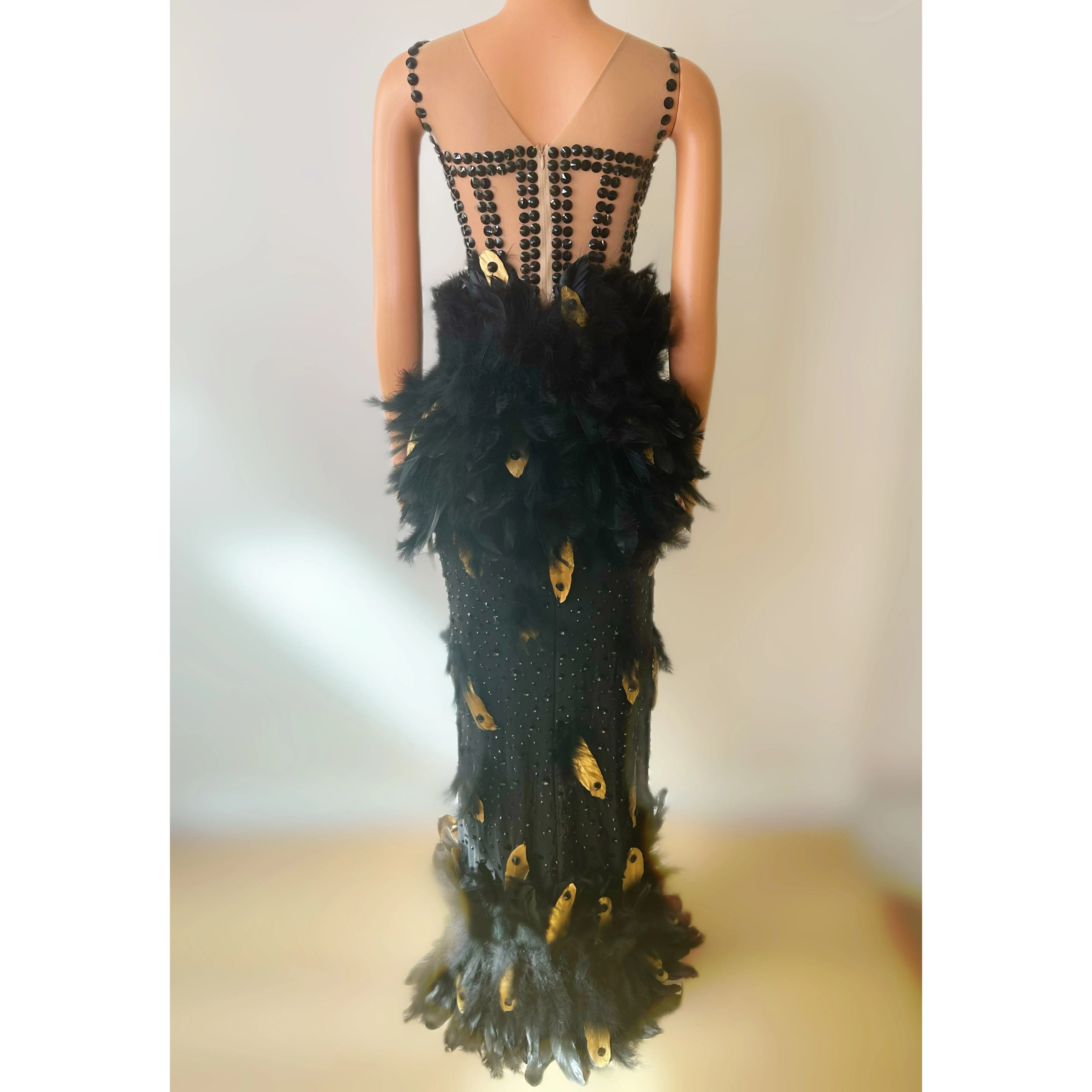 2025 strass gogo dança traje feminino festival vestido de festa alta fenda vestidos longos com penas luxo feminino vestido elegante