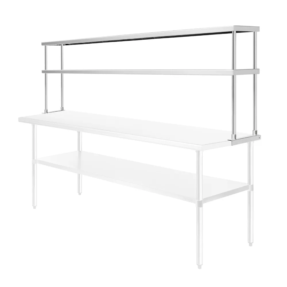 ステンレス製オーバーシェルフ、72インチ x 12インチ NSF認証 2段棚、調理台・作業台用