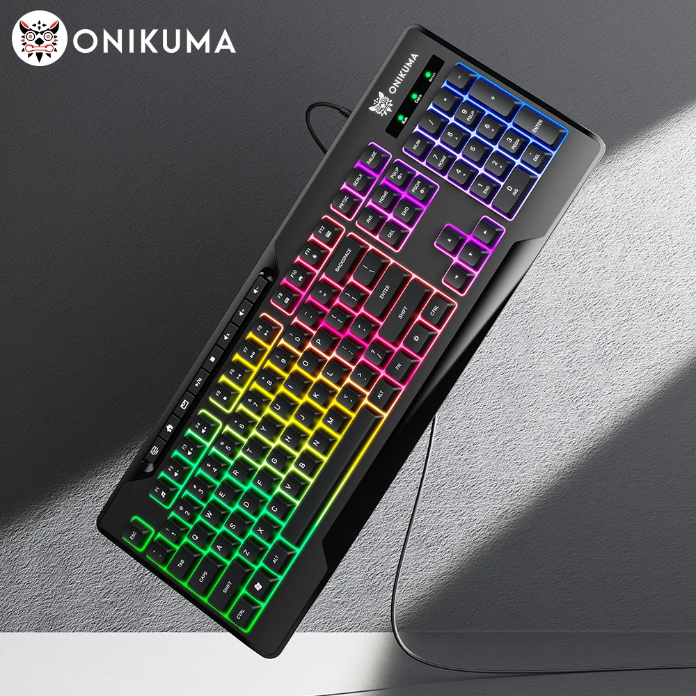 ONIKUMA G32 Wired Gaming Keyboard with RGB Backlit Matte Key Caps 104 Keys Membrane Gaming Keyboards for PC Gamer