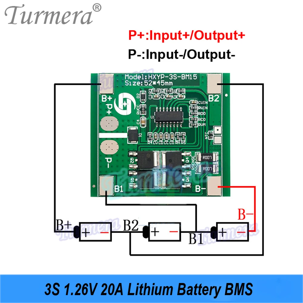 Turmera 12V 30Ah to 35Ah Motorcycle Battery Storage Box 3X10 18650 Holder 3S 20A BMS with Solder Nickel Use in Replace Lead-Acid