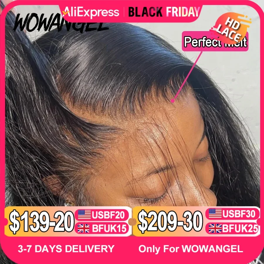 WOWANGEL HD Lace Frontal Wigs 13x4 Lace Frontal Human Hair Wig Melt Skins 250% Full Frontal Wigs Silky Straight Wigs For Woman