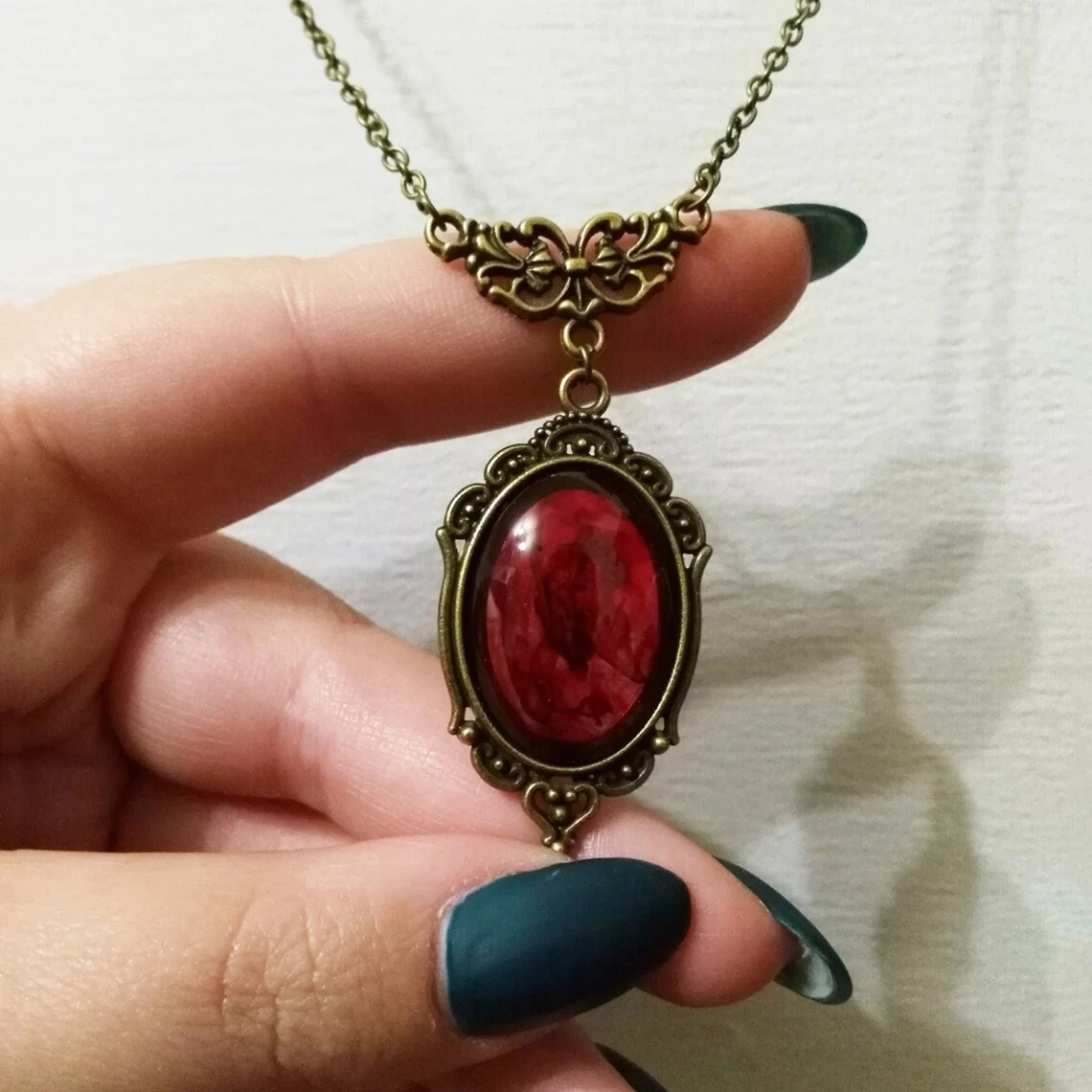 

New Vampire Blood Red Quartz Necklace for Woman Vintage Butterfly Cameo Crystal Pendant Choker Gothic Witch Jewelry Gift for Her