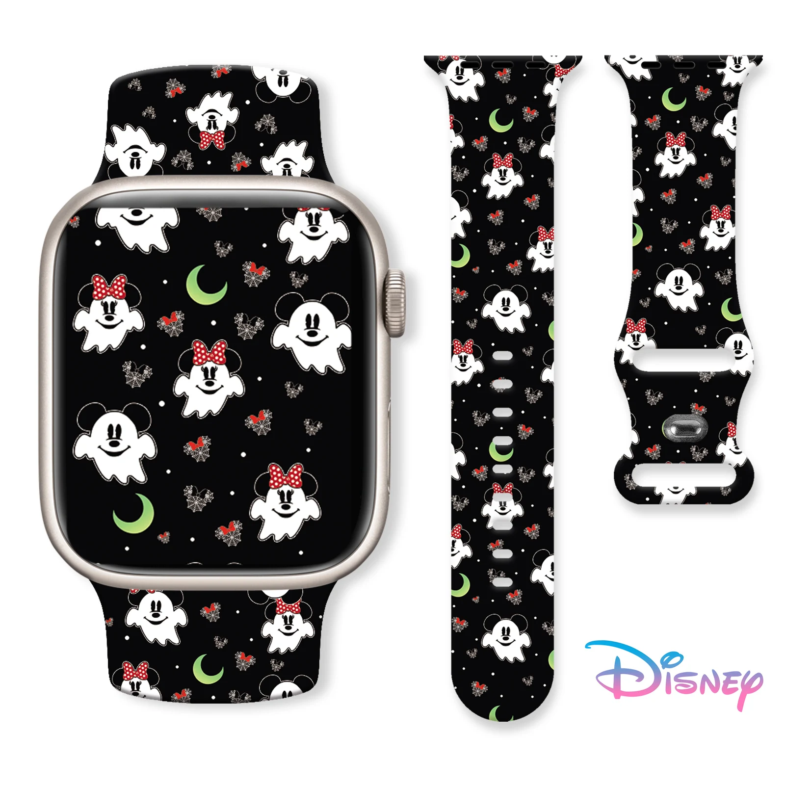 Disney-Correa de silicona con estampado de Halloween para Apple Watch, pulsera reemplazable de 45mm, 44mm, 42mm, 41mm, Mich, 9, 8, 7, SE, 6