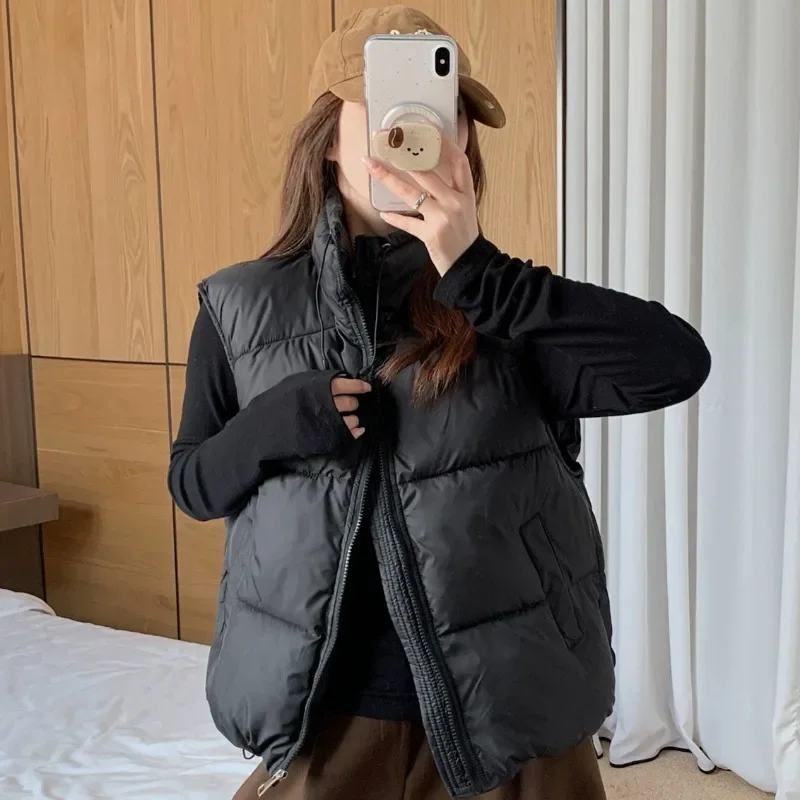 Autumn Winter Short Vest Jackets Stand Collar Loose Women Waistcoat Windproof Insulated Pockets Casual Thickened Puffer Tops