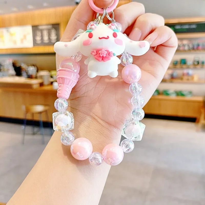 

Sanrio Hello Kitty Melody Cinnamoroll Kuromi Phone Chain Keychain Pendant Bag Cell Phone Charm Cute Key Chain hand drawn bead