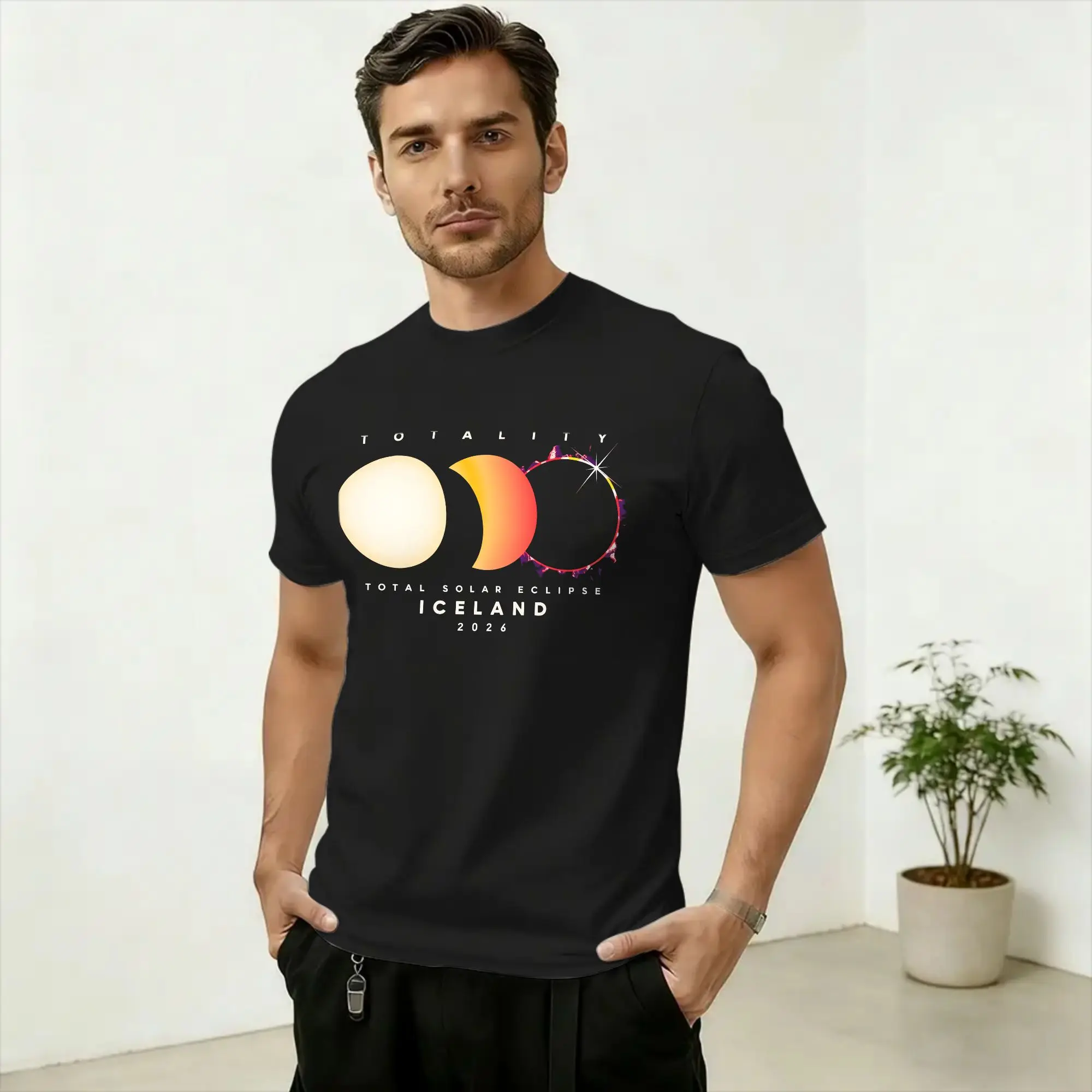 Iceland Total Solar Eclipse 2026 August T-Shirt for Men  Vintage 100% Cotton Tees Crewneck Short Sleeve T Shirt New Arrival Tops