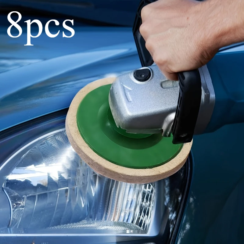 8pcs Felt polishing disc, durable wheel pad, with green backing, used for car polishing and glass/surface treatment,