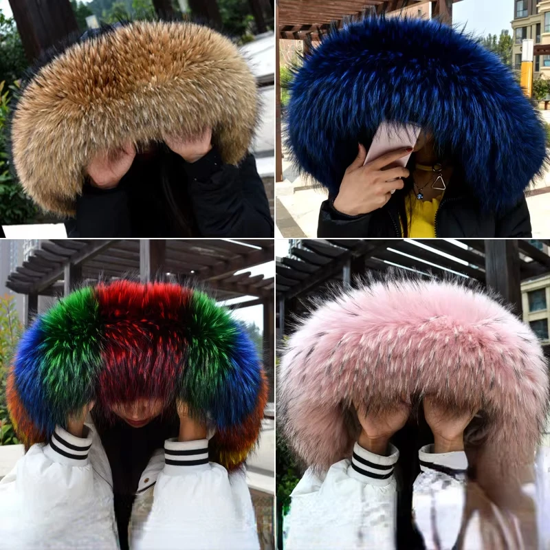 

2025 Lady Women Real Fur Collar Winter Coat Shawl Raccoon Fur Trim Straight Collar Scarves Shawl Raccoon Fur Collar Scarf