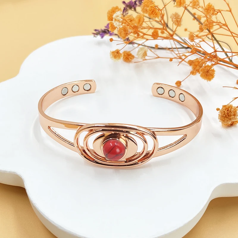Magnetarmband aus reinem Kupfer für Damen, türkisfarbenes Inlay, verstellbare Größe, perfekter Weihnachtsgeschenkschmuck zum Muttertag – Detail 4