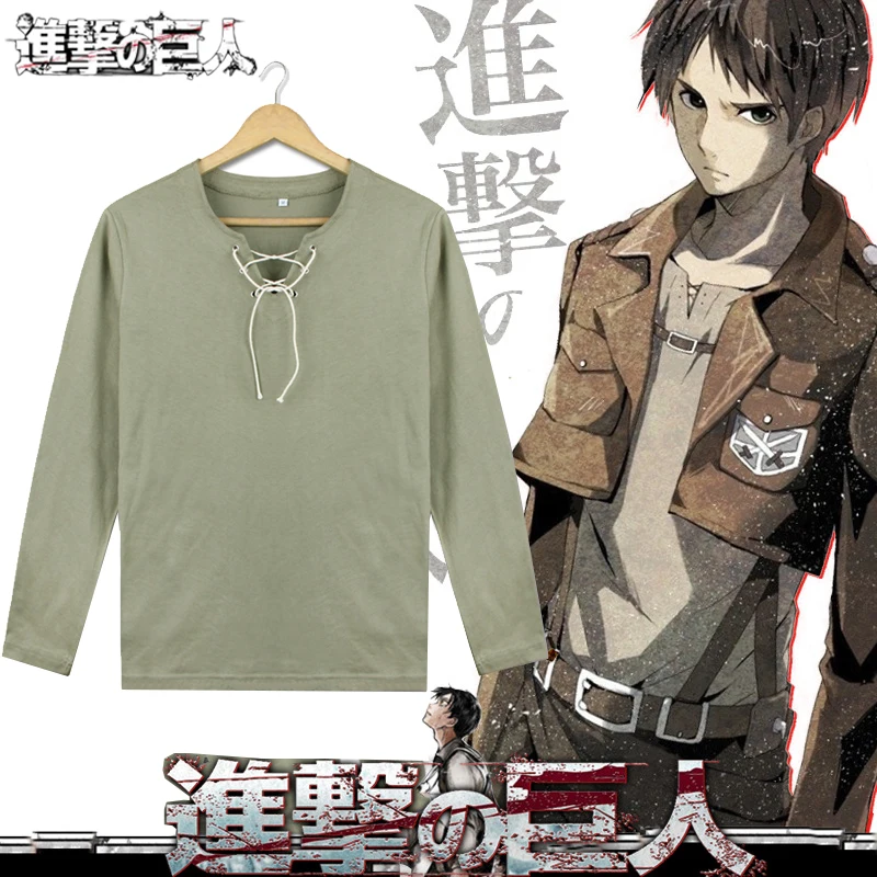 進撃の巨人エレン・イェーガー-tシャツ男性女性用アニメ長袖スウェットシャツコスプレベースレイヤー衣装ロールプレイング-tシャツ