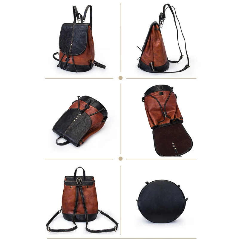 GAGACIA Retro Backpack Female Cowhide Backpacks For Women Travel Bag 2024 New Lady College Bags Girls Genuine Leather Bagpack