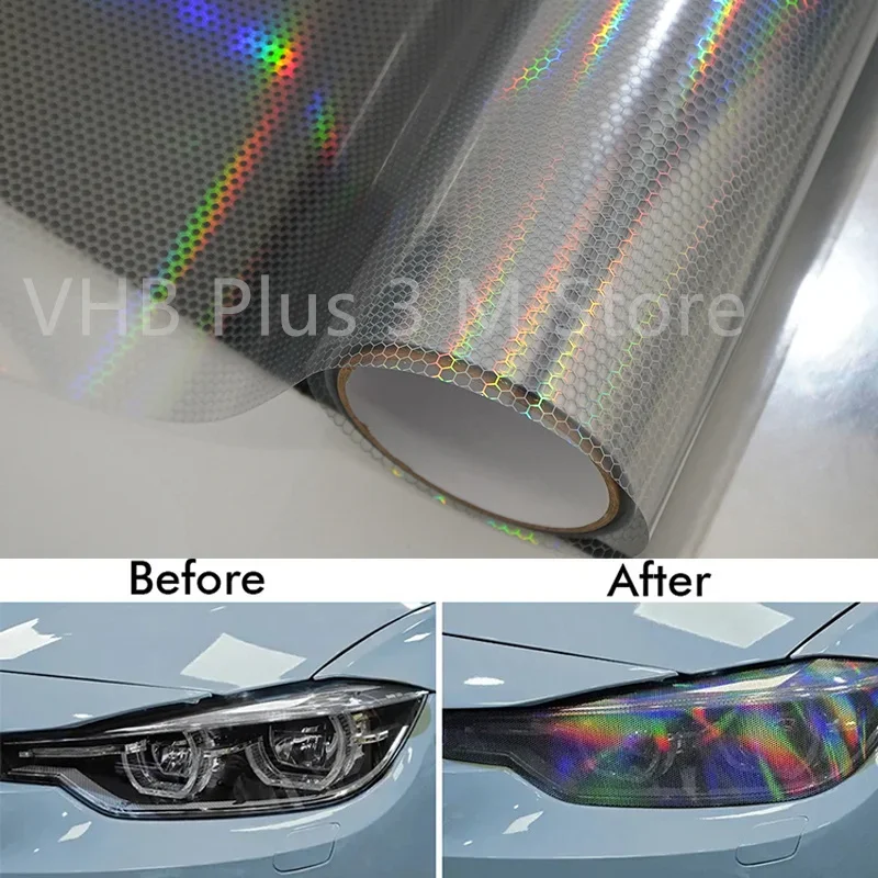 Carro e motocicleta Laser Honeycomb Faróis, Taillight Lamp Vinyl Wrap, Farol Tint, Fog Light, filme impermeável
