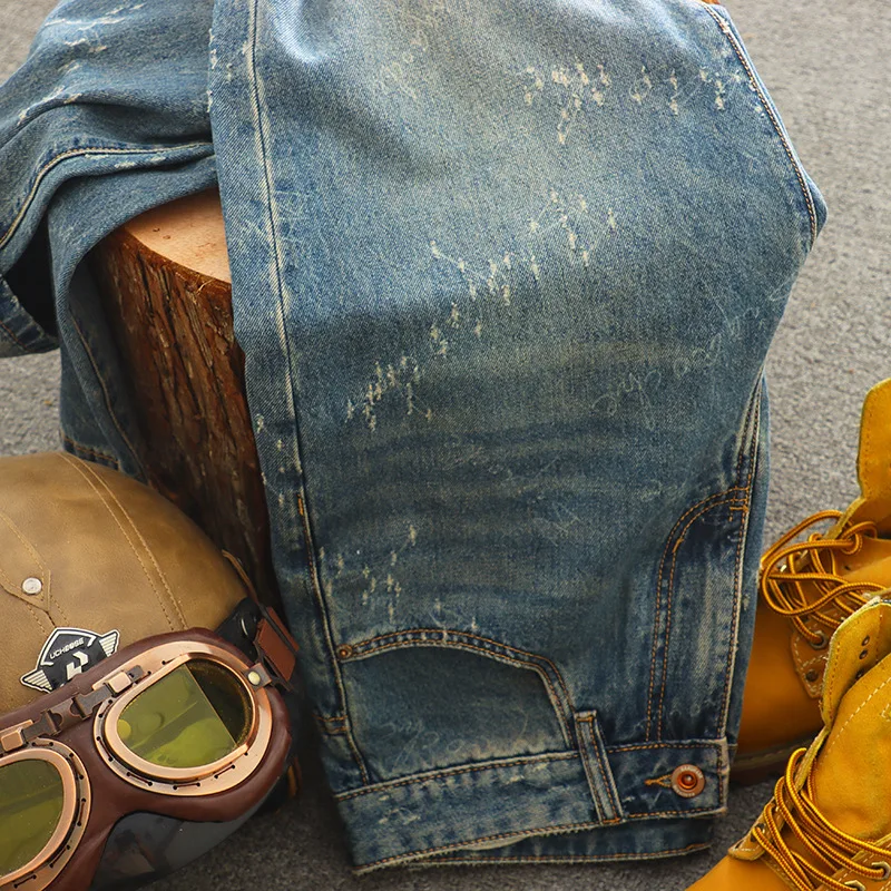 

Модные джинсы в стиле ретро с царапанным дизайном, мужские весенне-осенние прямые свободные повседневные широкие брюки в Корейском стиле, длинные брюки