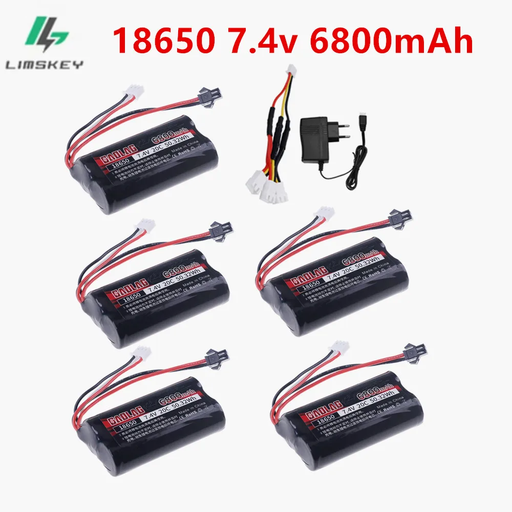 7.4V 6800mAh 18650 SM-2P Li-ion Battery for WPL MN99S D90 U12A S033g Q1 H101 Parts 7.4V Battery Rc Boats Cars Tanks Drones Parts