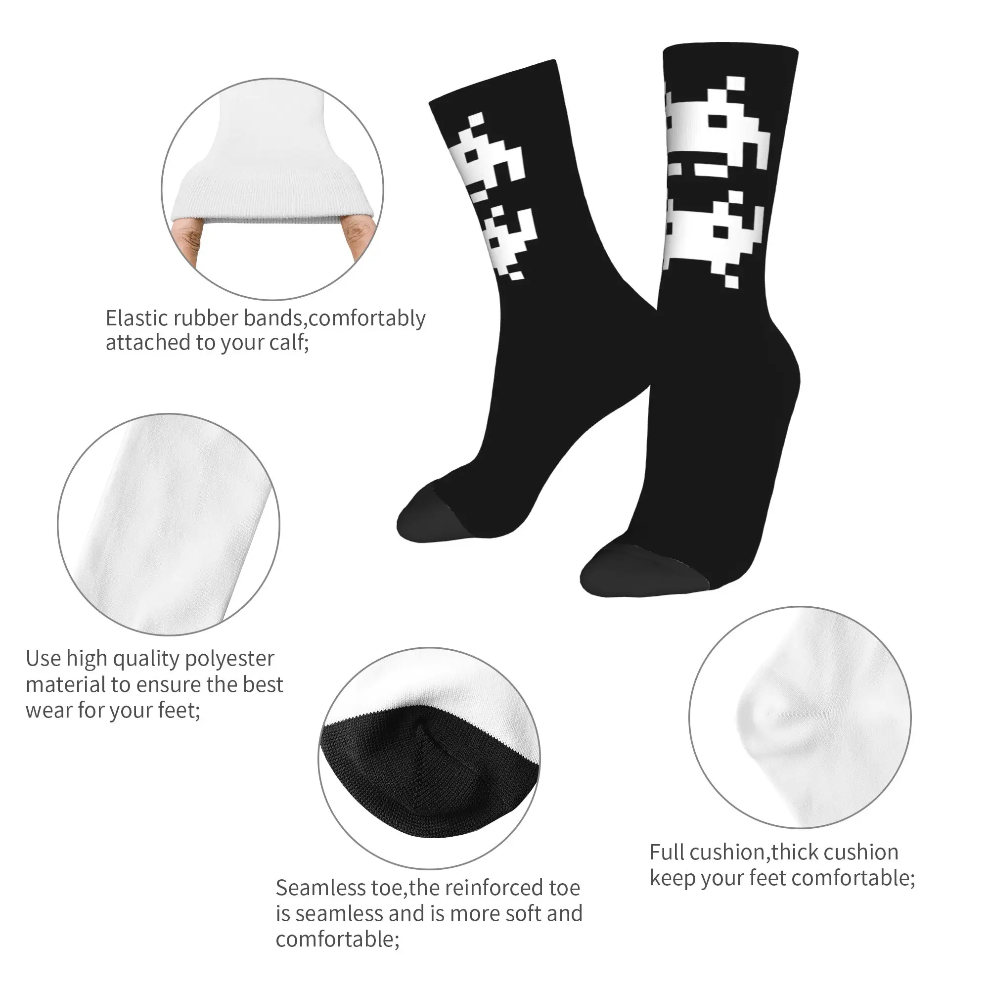 Winter Warm Crazy Design Women Men Space Invaders Socks Retro Gamer Pixel Art Sweat Absorbing Crew Socks,
