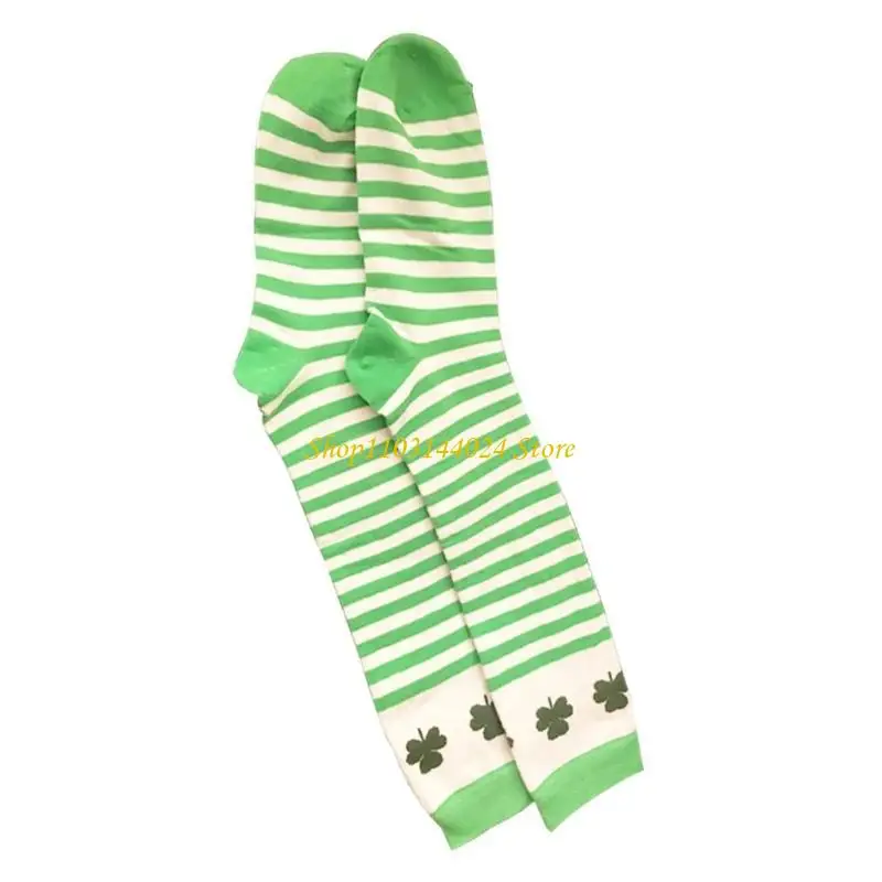 N5KE Patricks Day Green Irish Shamrock Socks Funny Novelty Ankle Socks Stripe Calf Socks Irish Socks Cosplay Socks