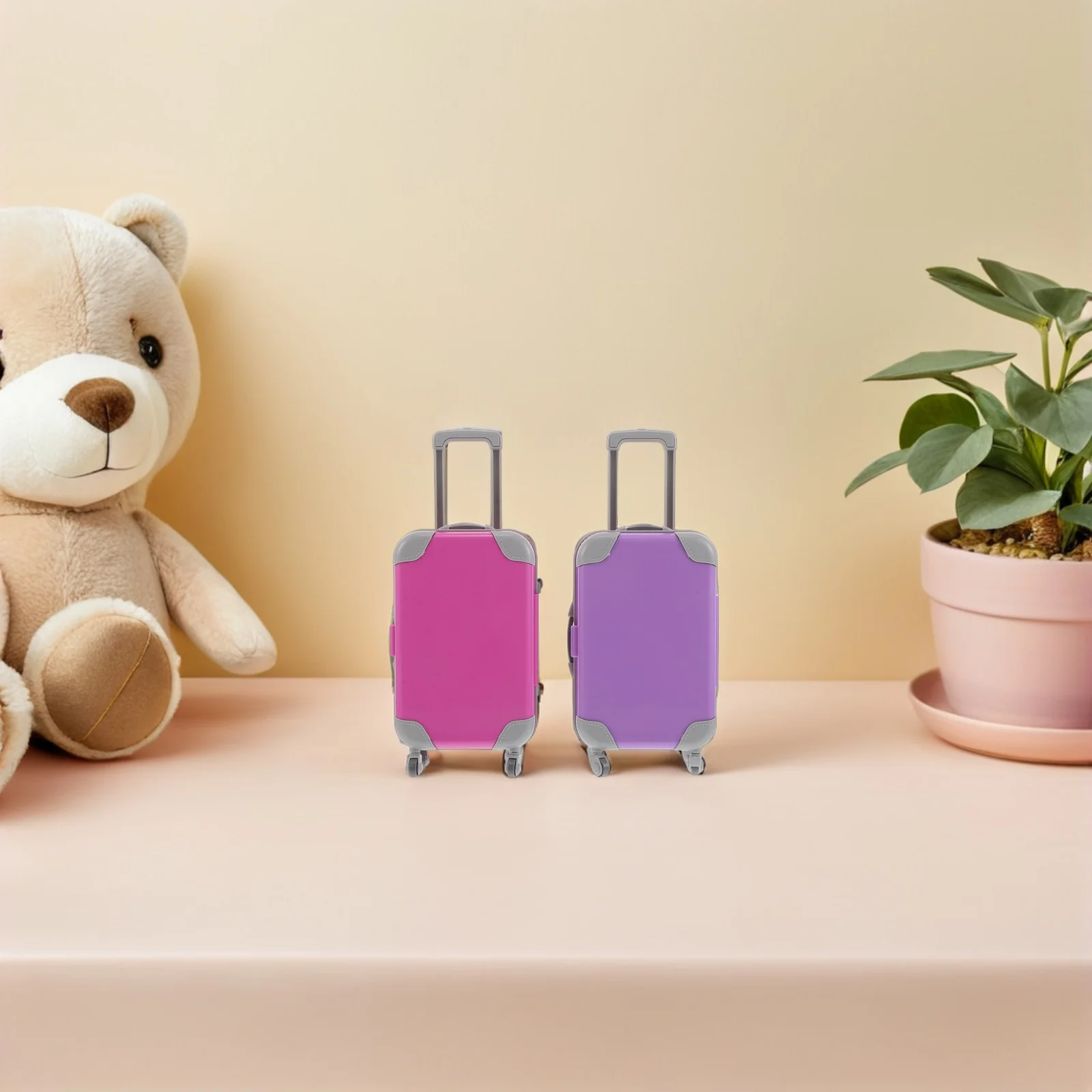 Maleta rosa en miniatura de 2 uds., carcasa dura, mango de tracción de 18 pulgadas, accesorios de viaje, juego de simulación, maleta de juguete para bebé